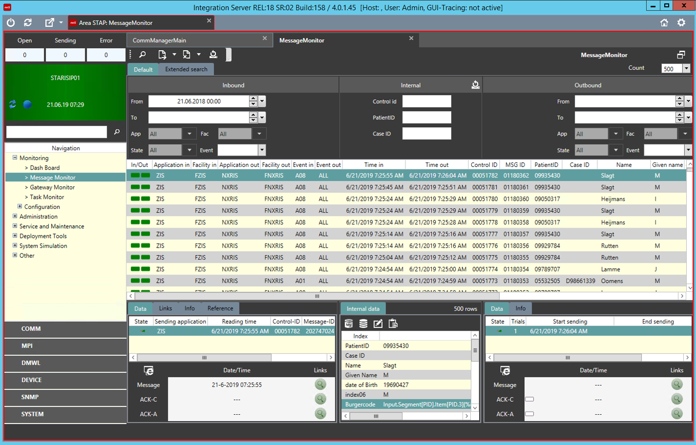 Dashboard-Übersicht des NEXUS / INTEGRATIONSERVER